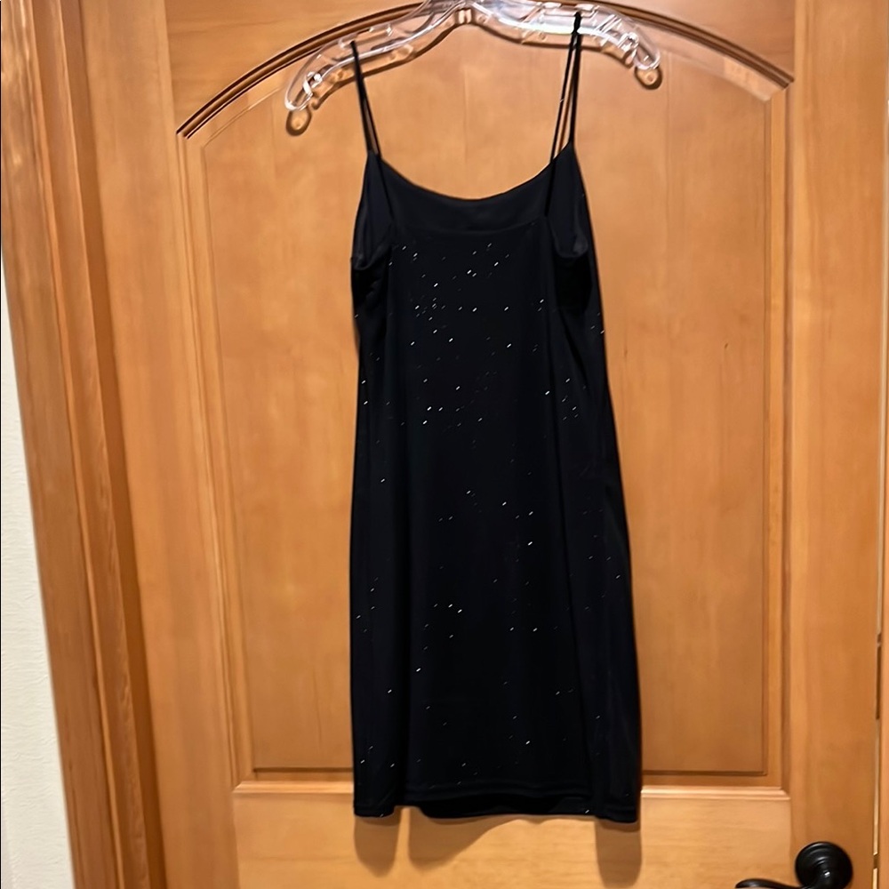 Black Ribbed Mini Slip Dress for Night Out - Picture 3 of 5
